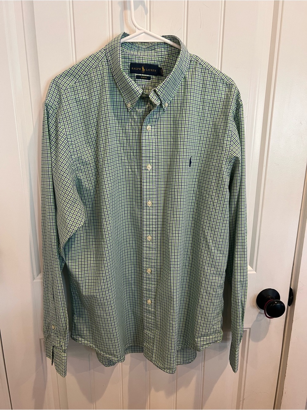 Polo Ralph Lauren slim fit, button-down shirt men’s XL green blue check plaid